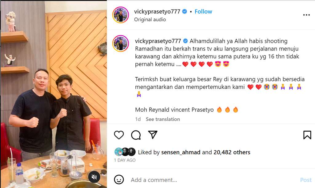 Vicky Prasetyo bertemu putranya