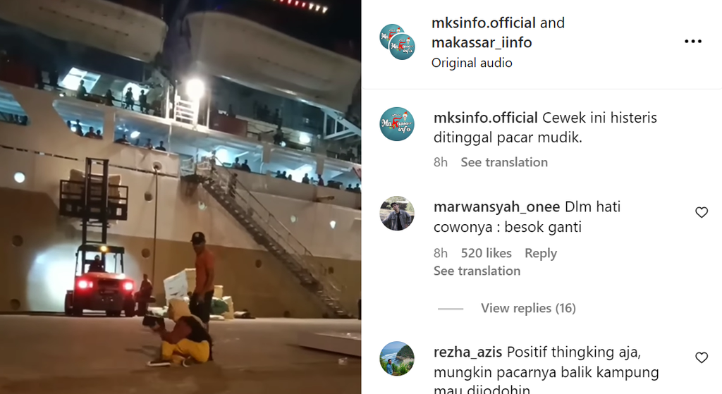 Wanita menangis histeris di pelabuhan