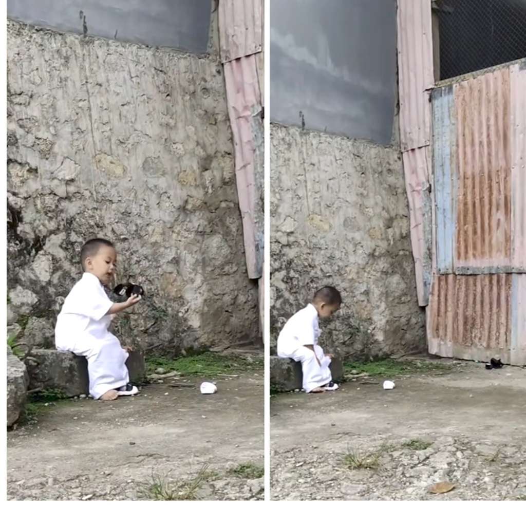video anak kecil lempar sepatu yang rusak