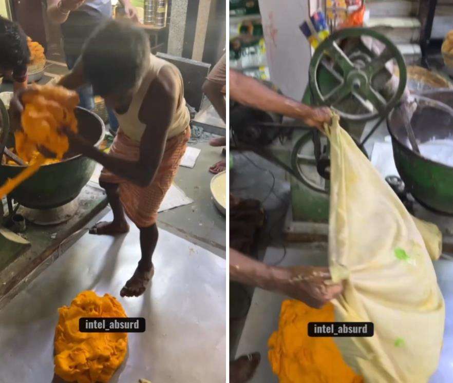 Proses pembuatan jajanan rambut nenek ala India.