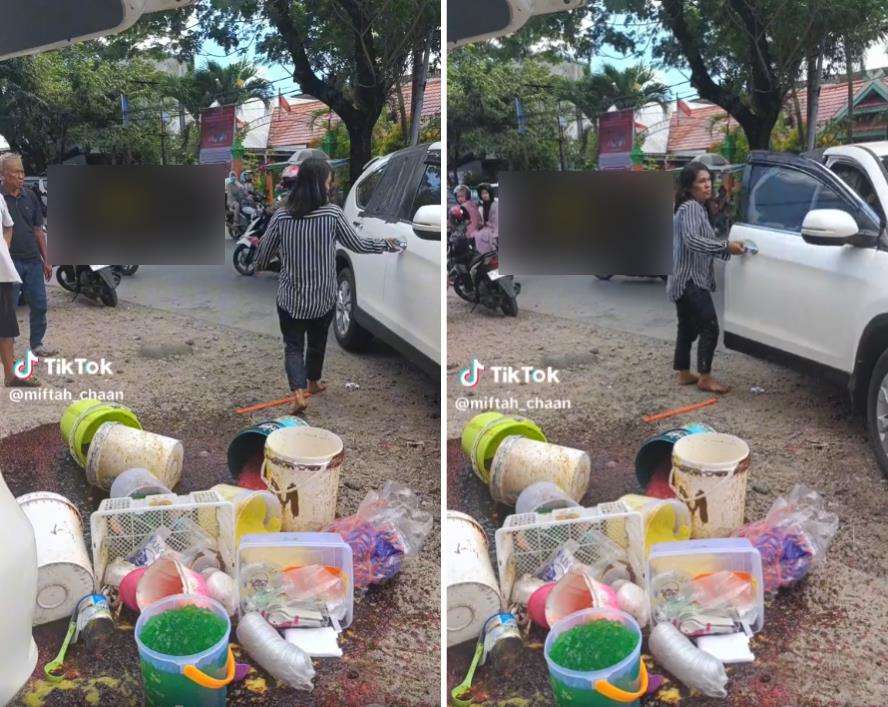Kejamnya ibu tiri hancurkan lapak es teler putrinya.