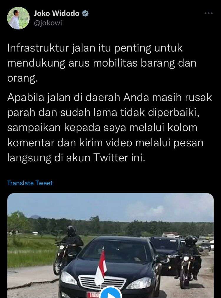 Jokowi Minta Warga Laporan Jika Ada Jalan Rusak Parah dan Lama Tidak Diperbaiki Langsung Lewat Medsosnya