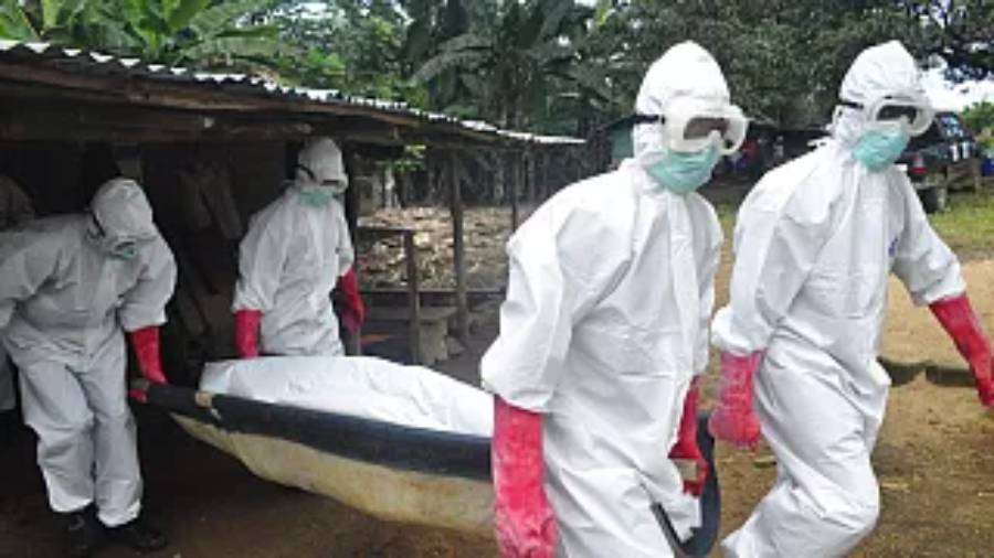 Petugas tengah membawa jenazah yang terpapar virus Marburg