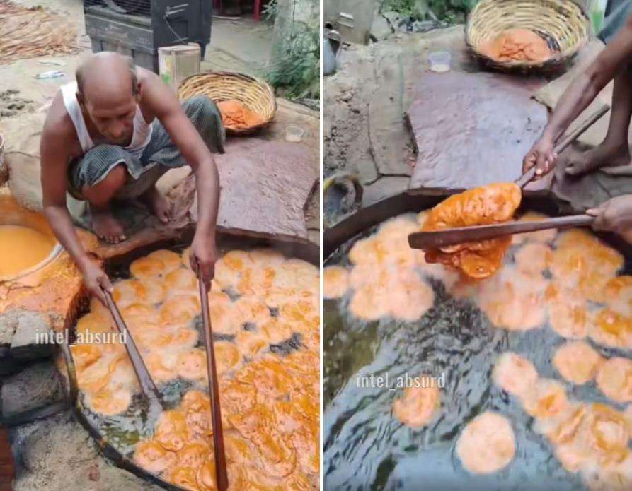 Pembuatan kue cucur yang menjijikkan.