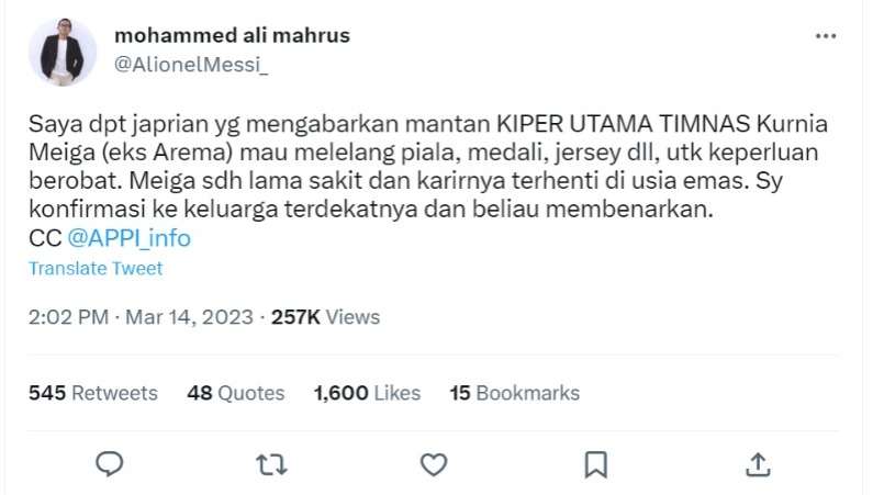 Cerita Pilu Kurnia Meiga, Mantan Kiper Timnas Indonesia yang Jual Medali untuk Biaya Pengobatan