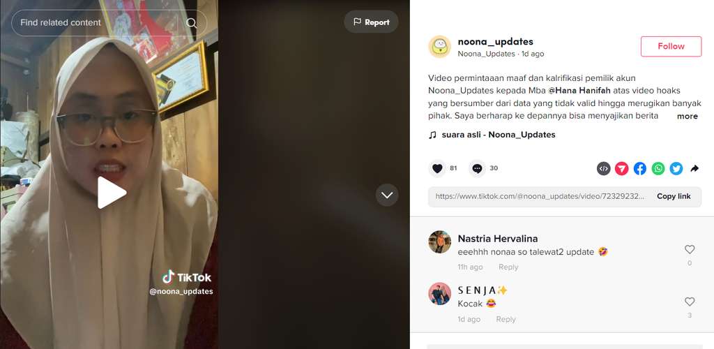 Video permohonan maaf penyebar hoax
