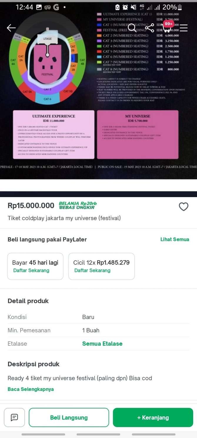 Tiket Coldplay Beredar di Marketplace Dijual Puluhan Juta, Tertinggi Hingga Rp60 Juta