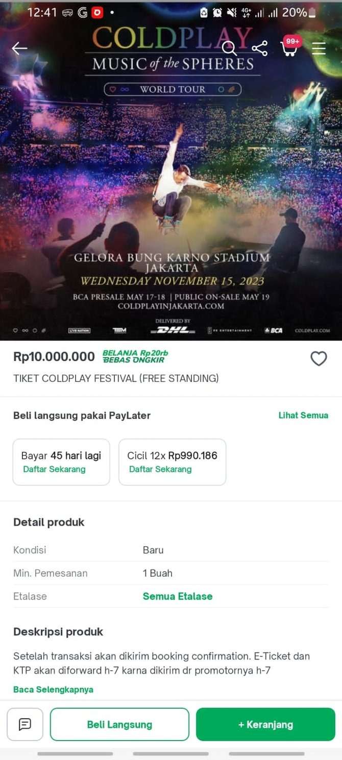 Tiket Coldplay Beredar di Marketplace Dijual Puluhan Juta, Tertinggi Hingga Rp60 Juta