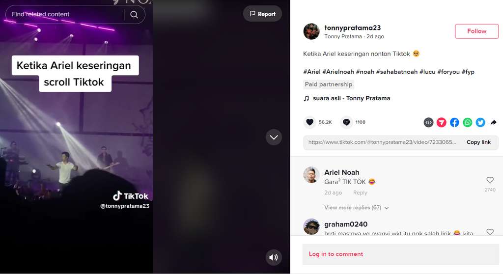 Video Ariel Noah salah lirik viral di tiktok