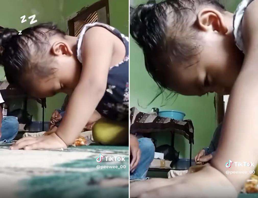 Tingkah kocak bocah main HP ketiduran.