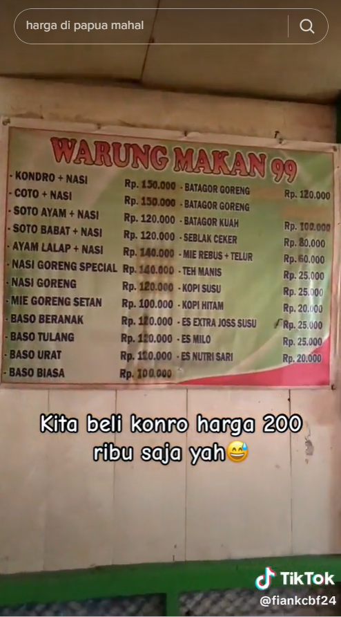 harga makanan di pedalaman papua