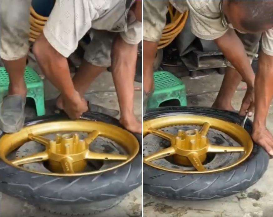Cara tukang tambal lepas velg bikin ketar-ketir.