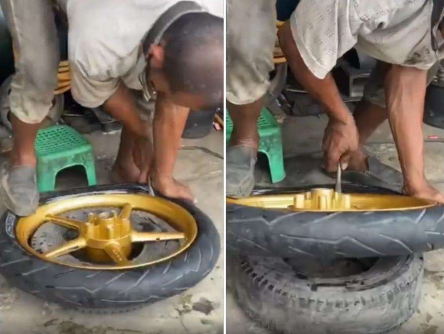Cara tukang tambal lepas velg bikin ketar-ketir.