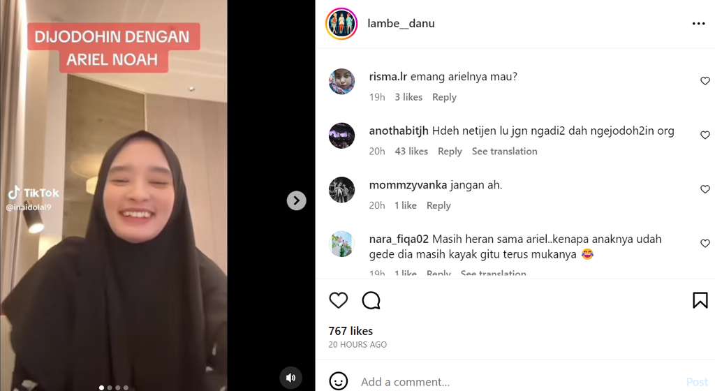 Respon Inara dijodohkan dengan Ariel Noah