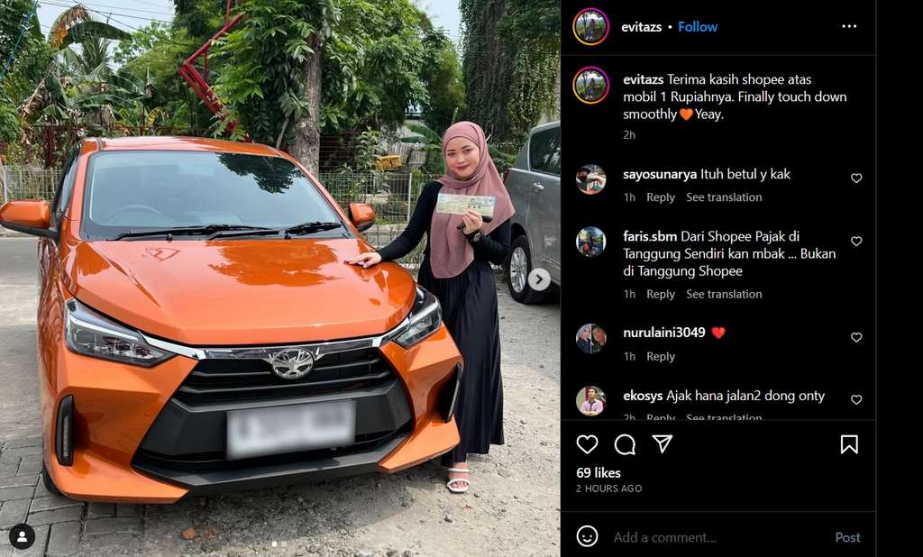 Setelah Viral, Perempuan Asal Jakarta Ini Sah Terima Mobil Agya Seharga Rp1 dari Flash Sale Rp1 Shop
