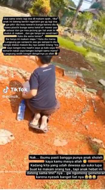Momen Pilu Anak Kecil Ziarah dan Nangis di Makam Ibunya, Perkataannya Bikin Hati Terenyuh