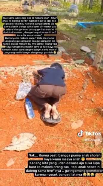 Momen Pilu Anak Kecil Ziarah dan Nangis di Makam Ibunya, Perkataannya Bikin Hati Terenyuh