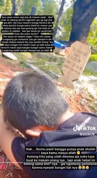 Momen Pilu Anak Kecil Ziarah dan Nangis di Makam Ibunya, Perkataannya Bikin Hati Terenyuh