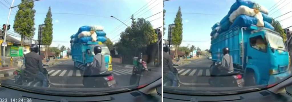 Detik-detik sopir truk ugal-ugalan di traffict light.