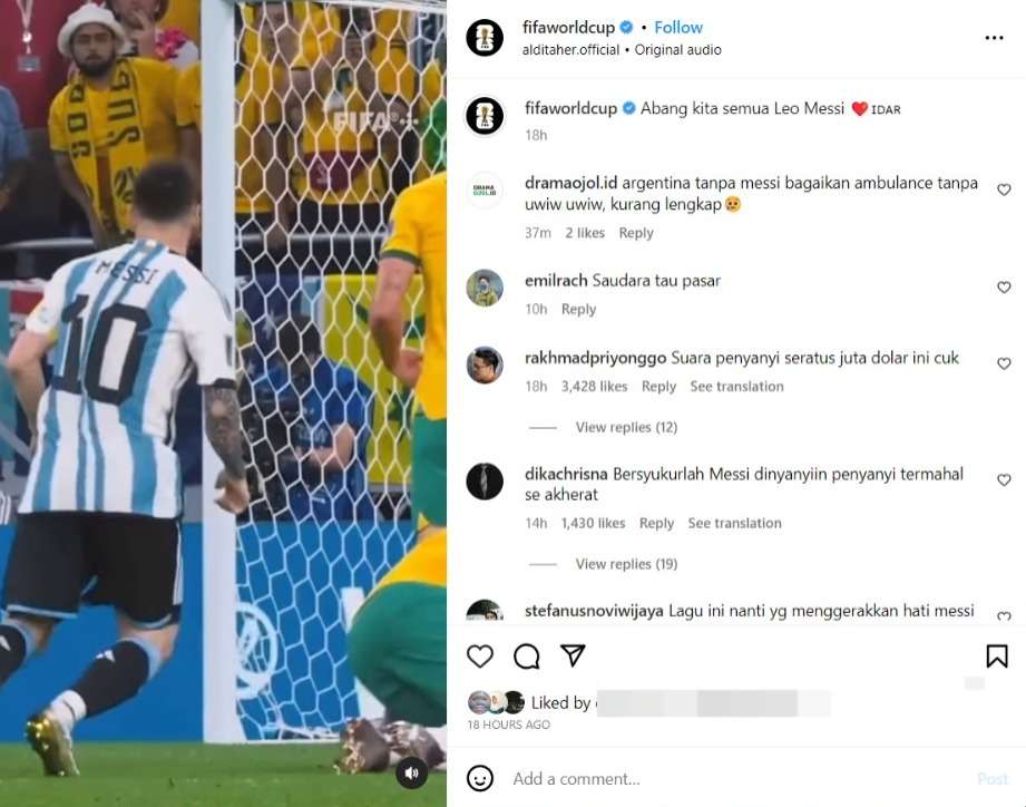 Viral Lagu ‘Lionel Messi’ Karya Aldi Taher Mejeng di Akun Instagram Resmi FIFA