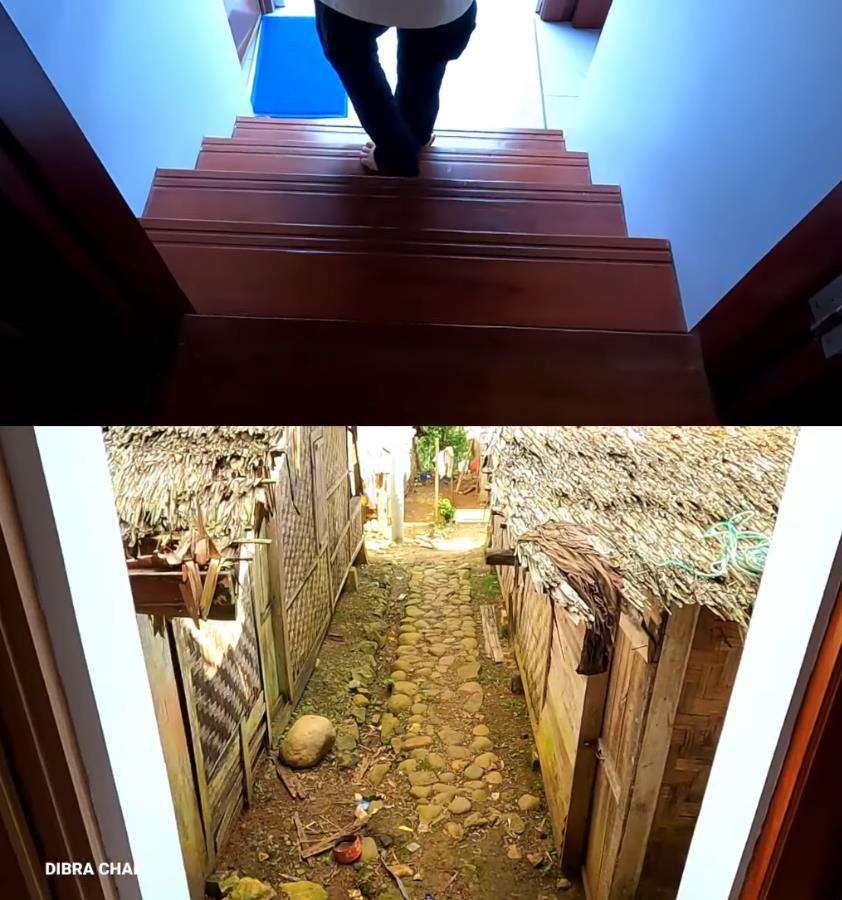Rumah anti sombong beratap ijuk berdinding anyaman bambu.