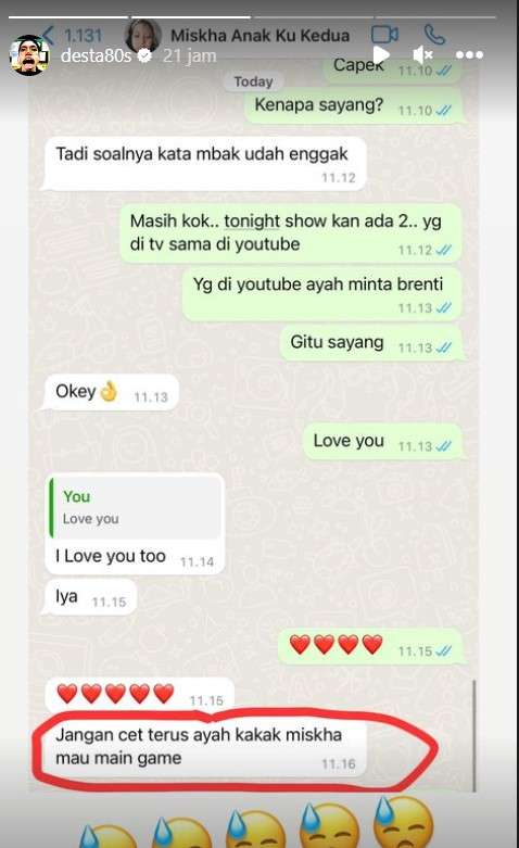 Pesan Singkat Desta dengan Miskha