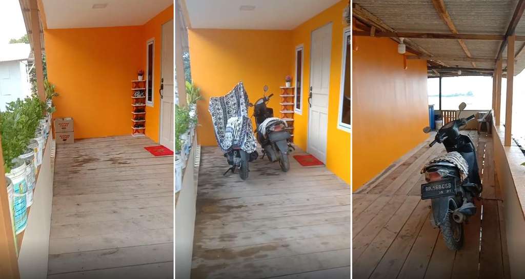 Penampakan rumah panggung di atas laut.