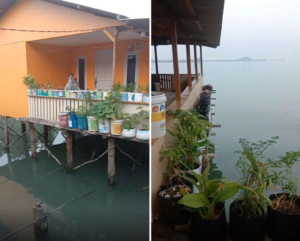 Penampakan rumah panggung di atas laut.