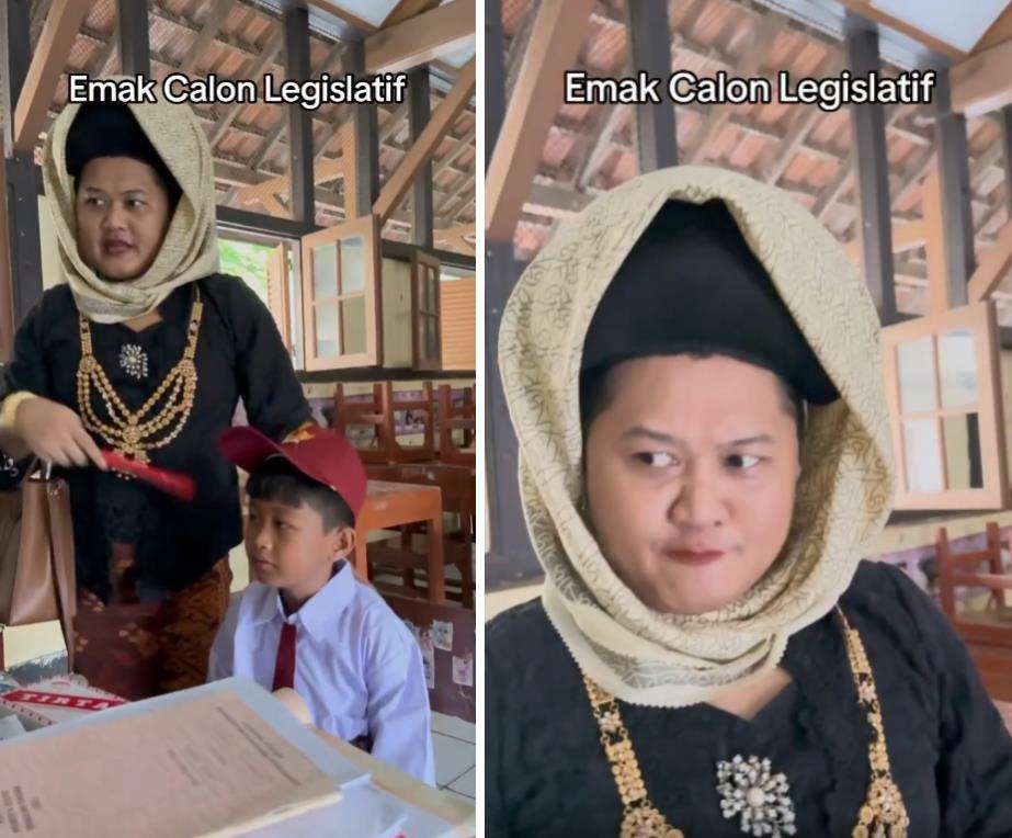 Parodi gaya dan sikap emak-emak ketika pembagian rapor di kelas.