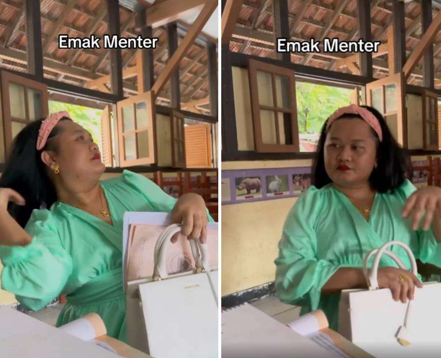 Parodi gaya dan sikap emak-emak ketika pembagian rapor di kelas.