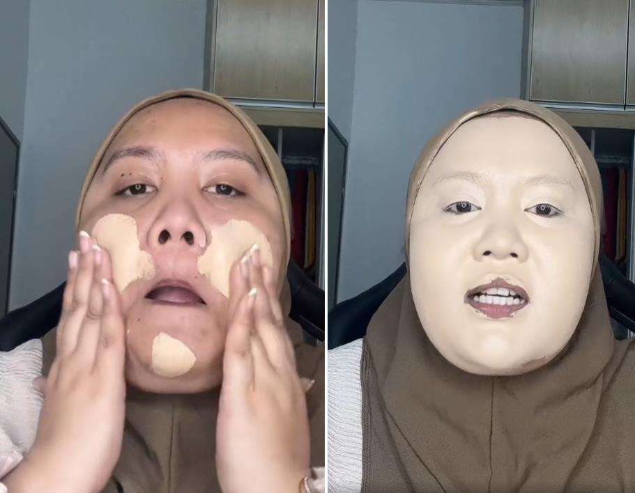 Makeup dempul super tebal tapi hasilnya mengejutkan.