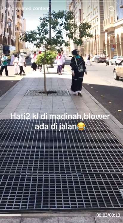 Lagi Ngonten Santai di Madinah, Langsung Panik Saat Rok Tertiup Angin Tak Sadar Ada Blower di Jalanan