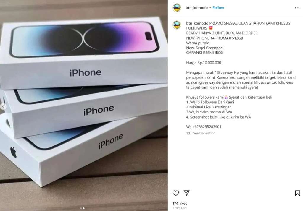 Instagram Balai Taman Nasional Komodo Diretas, Jadi Akun Jualan iPhone
