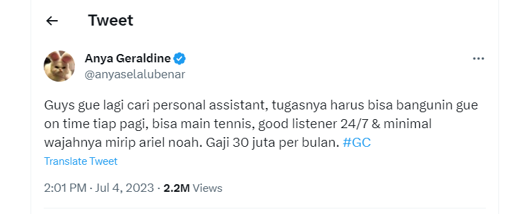 Anya Geraline cari asisten pribadi