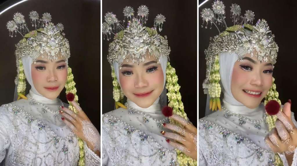 Pengantin makeup sendiri di acara akad nikah.