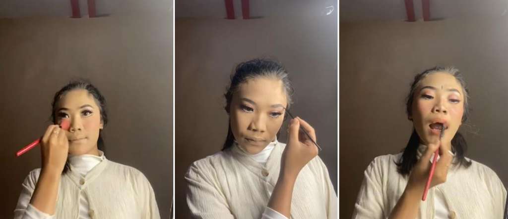 Pengantin makeup sendiri di acara akad nikah.