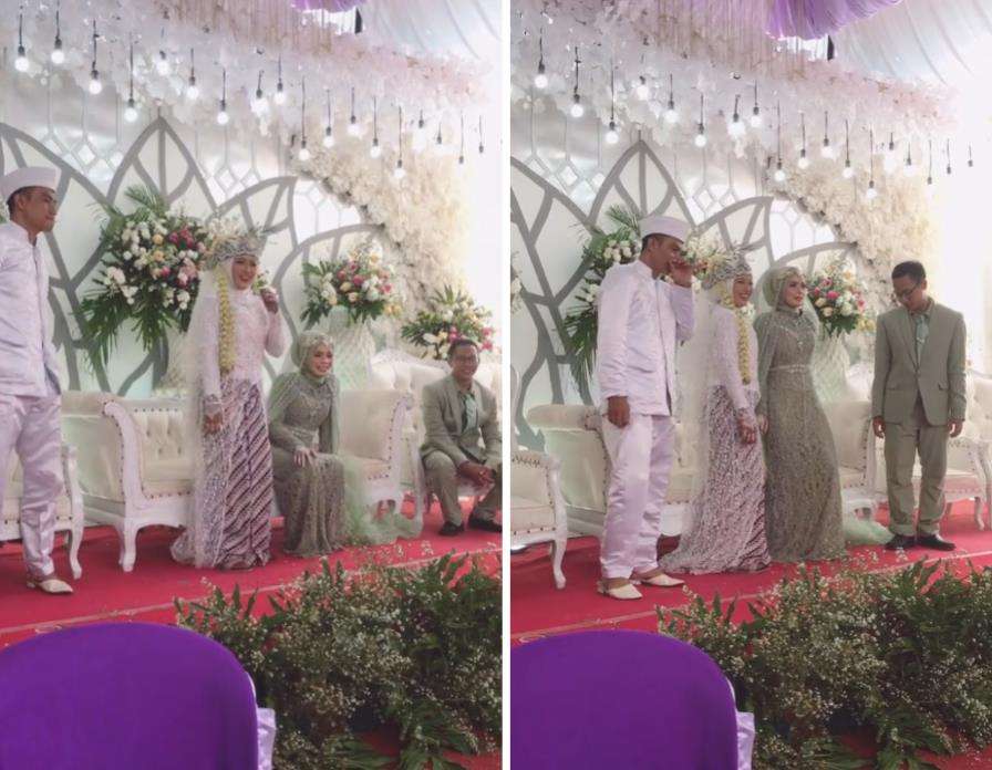 Momen langka tapi kocak, pengantin hadiri hajatan tetangga yang juga jadi pengantin.