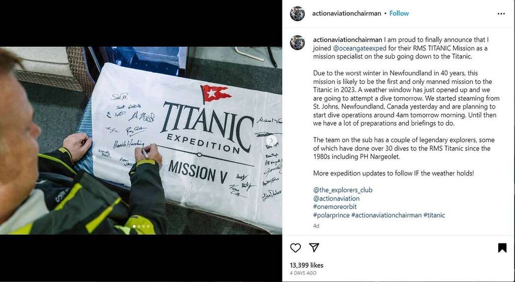 Hamish Harding menulis di Isntagram persiapan menaiki kapal selam Titan Hamish Harding menulis di Isntagram persiapan menaiki kapal selam Titan