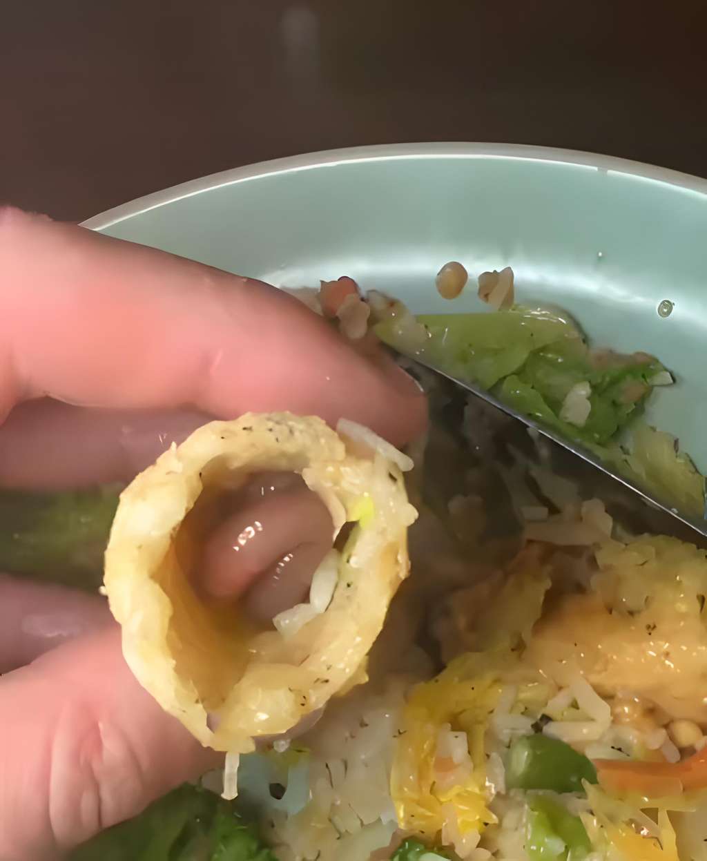 Baru gigit sekali, temukan cacing tanah hidup di dalam risoles.