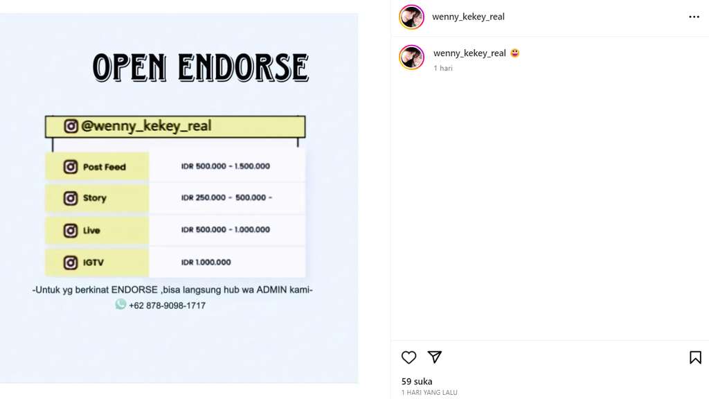 Tarif endorse Wenny Ariani