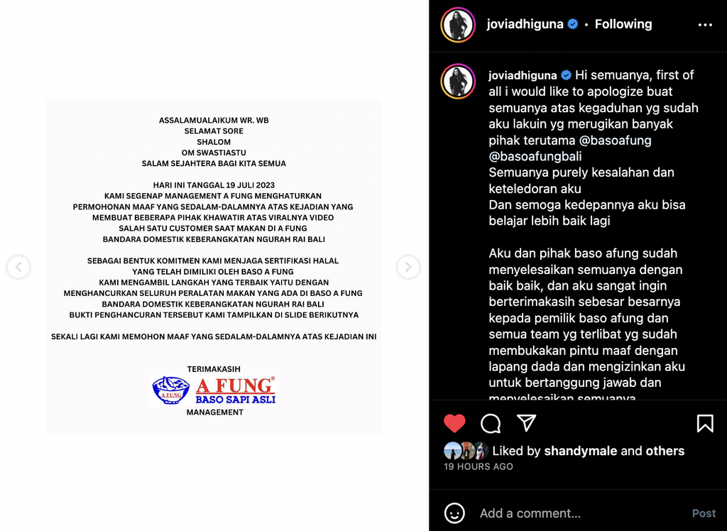 Imbas Jovi Adhiguna Makan Kerupuk Babi di Baso A Fung