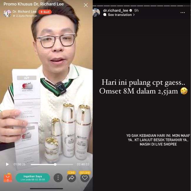 Kisah Inspiratif dr. Richard Lee yang Sukses Raup Omzet 8M setelah Pindah Lapak ke Shopee Live