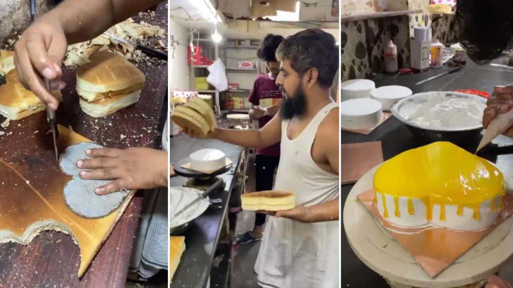 Proses pembuatan kue ulang tahun di India.