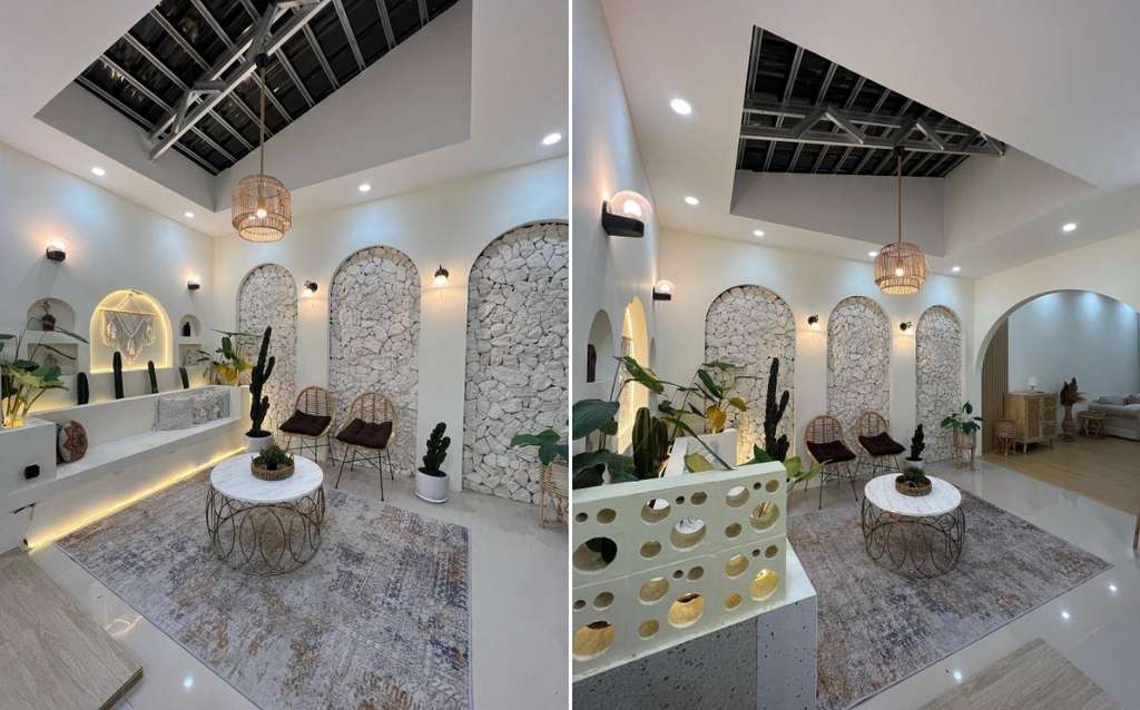 Rumah kontrakan jadul direnovasi jadi hunian mewah berdesain tropis perpaduan Mediterania.