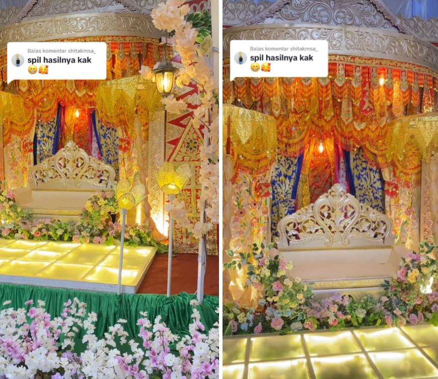 Dekorasi pelaminan di gang sempit mirip di hotel mewah.