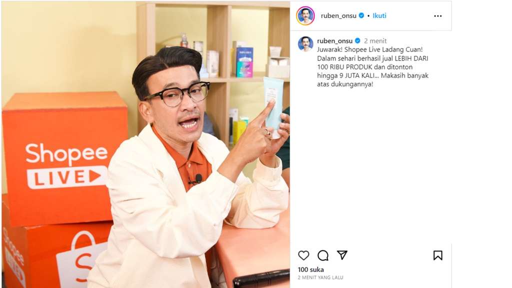 Semakin Bercuan di Shopee Live, Ruben Onsu Sukses Jual Lebih dari 100 Ribu Produk Dalam Sehari