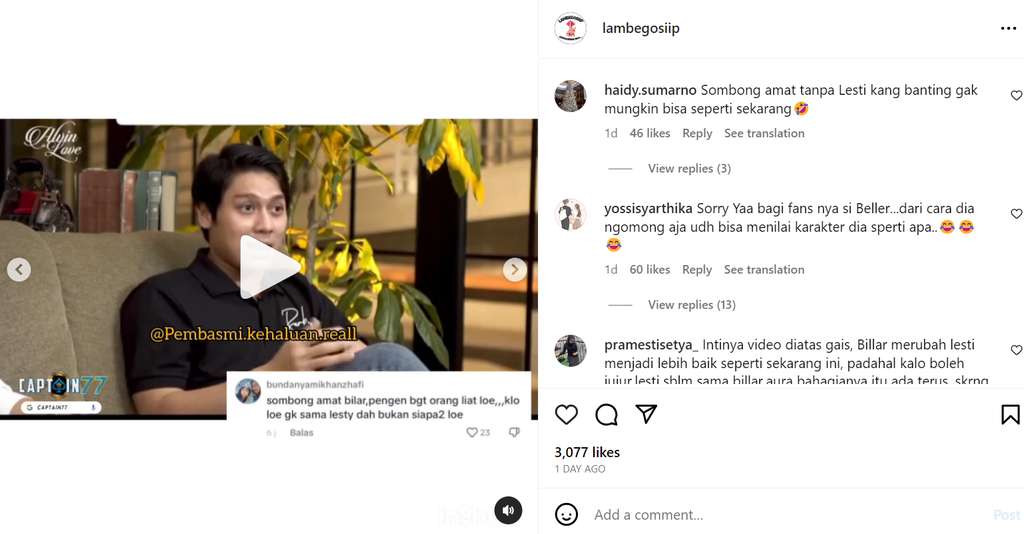 Ucapan Rizky Billar soal perannya ke Lesti