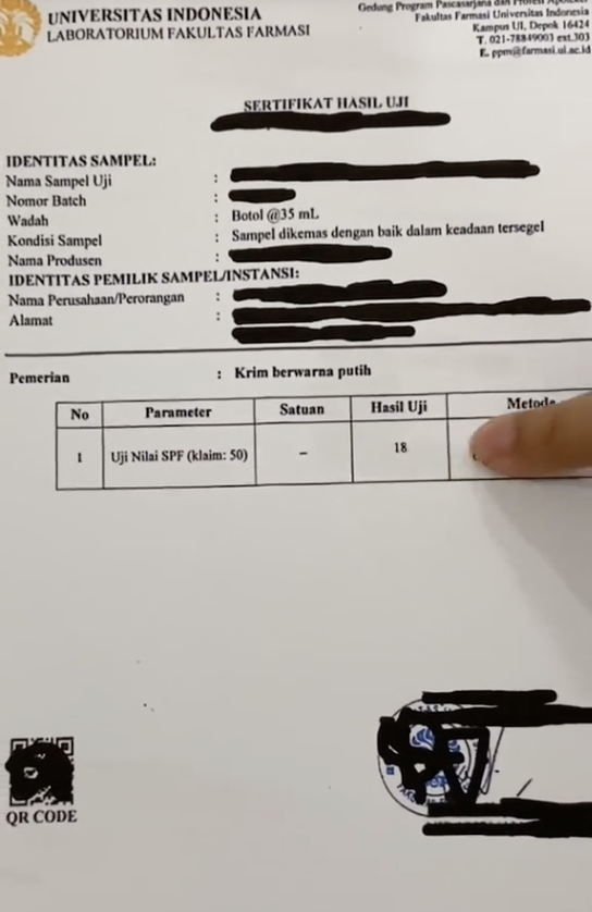 TikToker Ungkap Hasil Uji Lab SPF Sunscreen