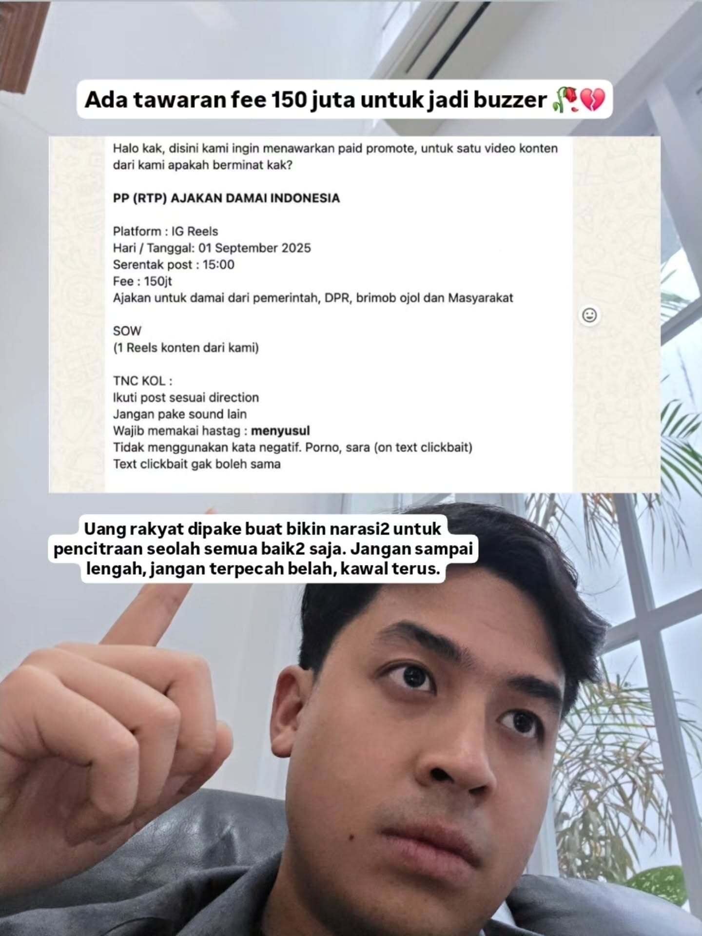 Jerome Polin Bongkar Tawaran Rp150 Juta Jadi Buzzer Pemerintah, Ingatkan Publik untuk Tetap Waspada