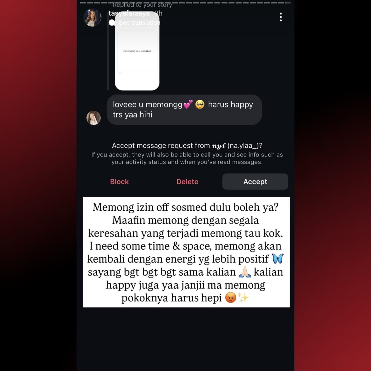Tasya Farasya rehat dari medsos